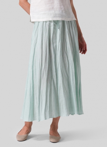Soft Light Green Linen Long Flared Skirt