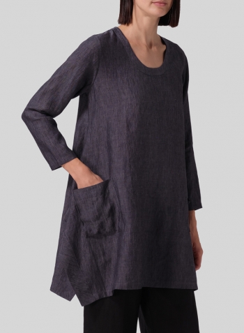 Smokey Blue Gray Linen Long Sleeve Top