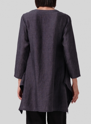 Smokey Blue Gray Linen Long Sleeve Top