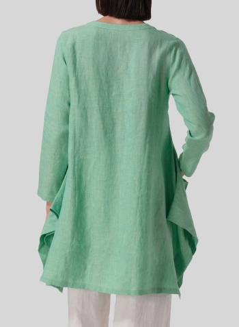 Two Tone Yellow Green Linen Long Sleeve Top