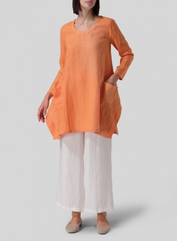 Orange Linen Long Sleeve Top