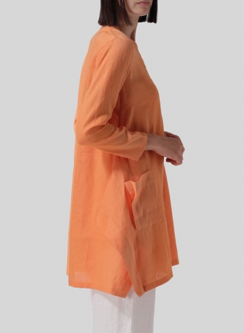 Orange Linen Long Sleeve Top