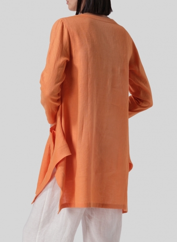 Orange Linen Long Sleeve Top