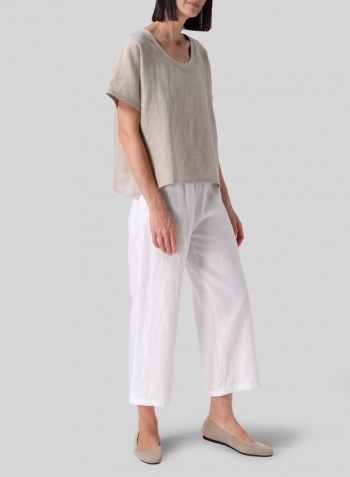 Oat Linen Short Dolman Sleeves Boxy Top