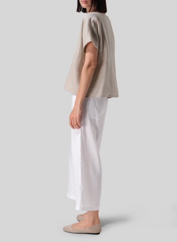 Oat Linen Short Dolman Sleeves Boxy Top