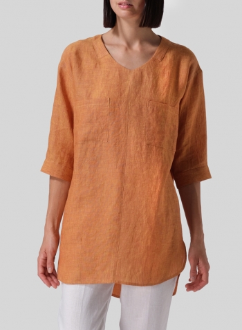 Golden Brown Linen Drop-shoulder Tunics