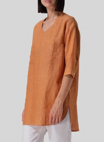 Golden Brown Linen Drop-shoulder Tunics