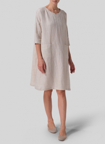 Oat Linen Half-sleeve Monk Dress