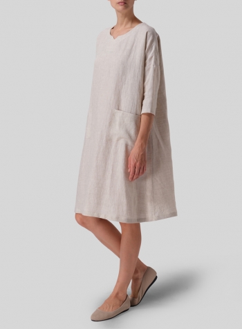 Oat Linen Half-sleeve Monk Dress