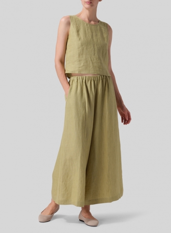 Olive Yellow Linen Boxy Top Set