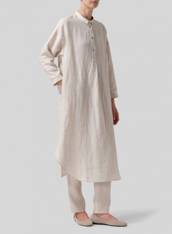 Oat Linen A-shape Long Tunic Shirt Set