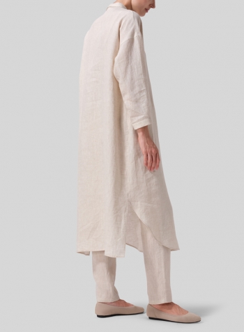 Oat Linen A-shape Long Tunic Shirt Set