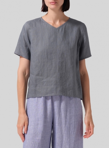 Linen Regular Fit V-Neck Short Top Set