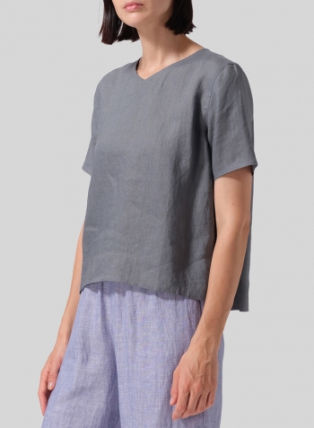 Linen Regular Fit V-Neck Short Top Set