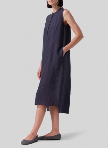 Dark Denim Linen Slip On Dress Set