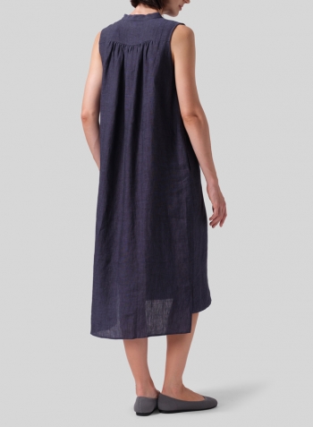 Dark Denim Linen Slip On Dress Set