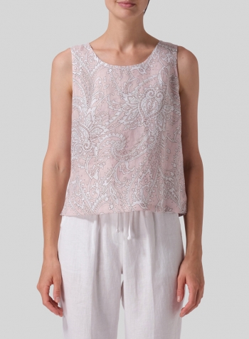 Pink Paisley Waves Linen Nice Fit Sleeveless Tank Top