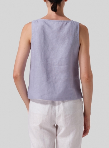 Light Sky Blue Linen Nice Fit Sleeveless Tank Top