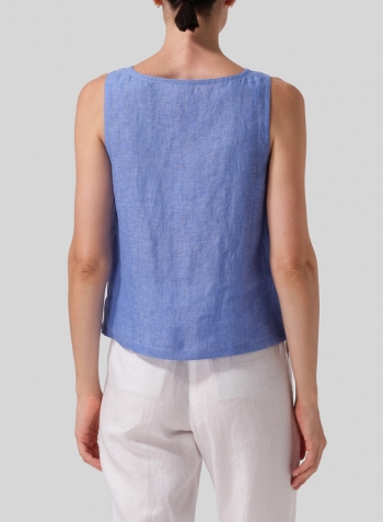 Cerulean Blue Linen Nice Fit Sleeveless Tank Top