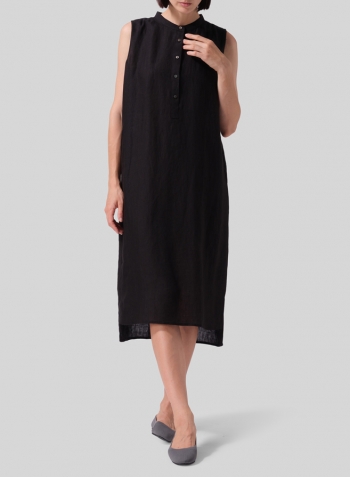 Black Linen Slip On Dress