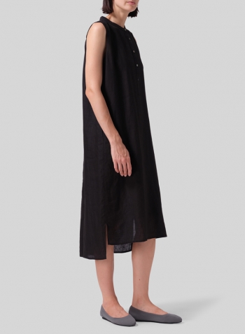 Black Linen Slip On Dress