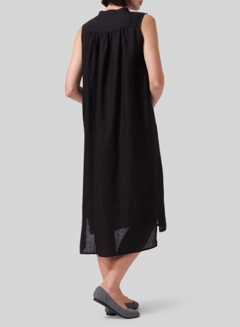 Black Linen Slip On Dress