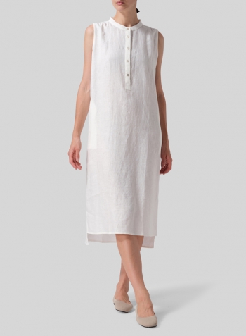 Off White Linen Slip On Dress