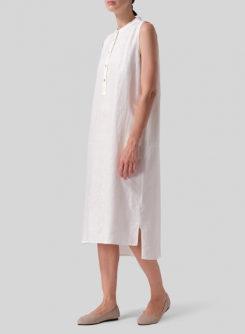 Off White Linen Slip On Dress