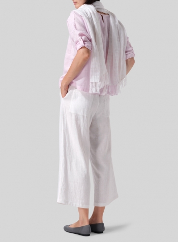 Soft Pink Linen Loose Pleated Roll-Tab Sleeve Top Set