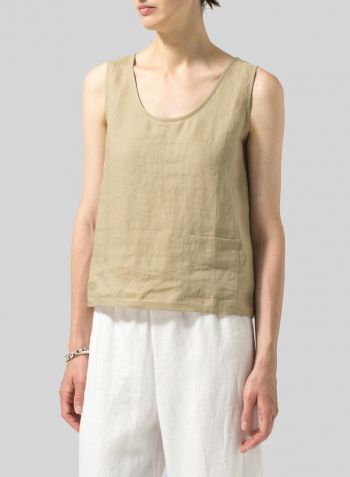 Khaki Sand Linen Pocket Tank Top