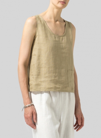 Khaki Sand Linen Pocket Tank Top