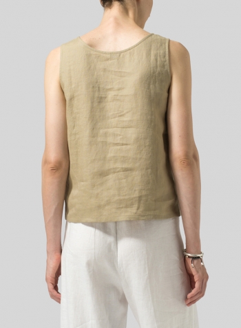 Khaki Sand Linen Pocket Tank Top