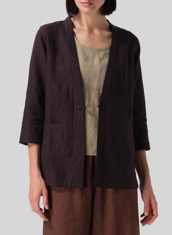 Dark Brown Linen One-Mandarin Button Jacket