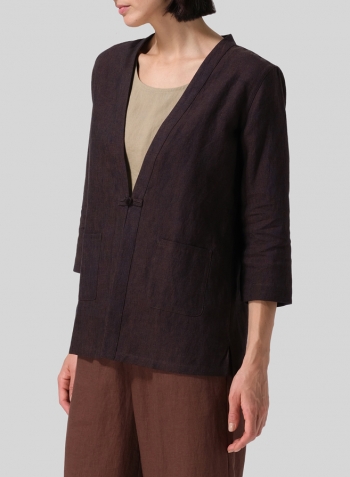 Dark Brown Linen One-Mandarin Button Jacket