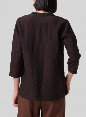 Dark Brown Linen One-Mandarin Button Jacket