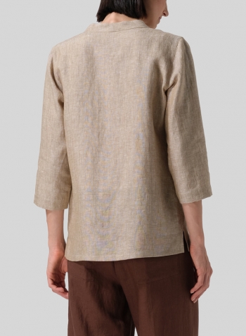 Khaki Beige Linen One-Mandarin Button Jacket