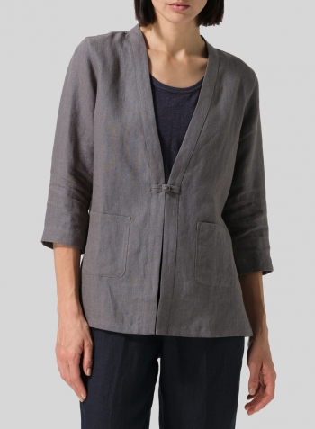 Dark Gray Linen One-Mandarin Button Jacket