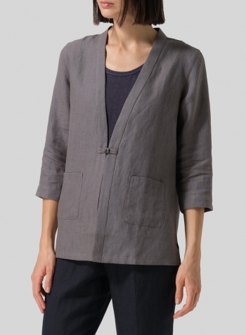 Dark Gray Linen One-Mandarin Button Jacket