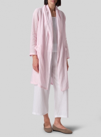 Pink Linen Open-Front Shawl Collar Jacket