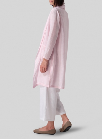 Pink Linen Open-Front Shawl Collar Jacket