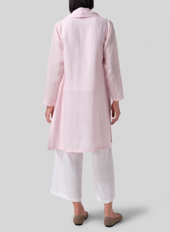 Pink Linen Open-Front Shawl Collar Jacket