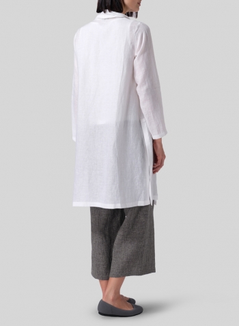 White Linen Open-Front Shawl Collar Jacket