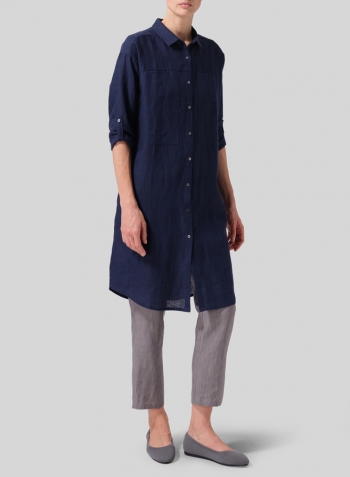 Midnight Blue Linen Long Shirt