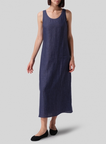 Denim Linen Scoop Neck Sleeveless Long Dress