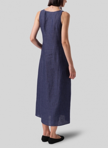 Denim Linen Scoop Neck Sleeveless Long Dress