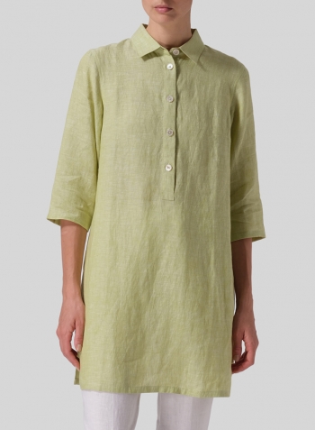 Lime Linen Straight Fit Shirt Collar Tunic