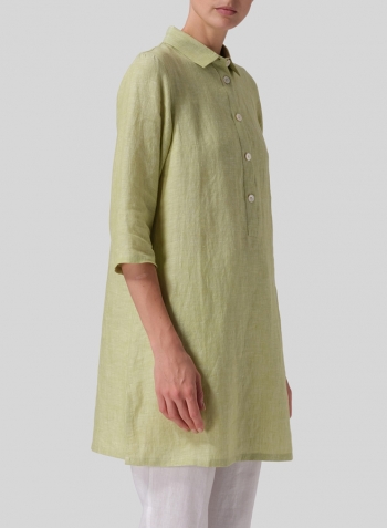 Lime Linen Straight Fit Shirt Collar Tunic