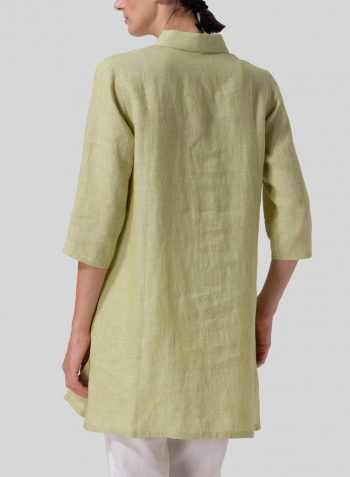 Lime Linen Straight Fit Shirt Collar Tunic