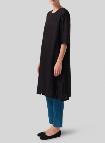 Black Linen Half Sleeve Dress Set