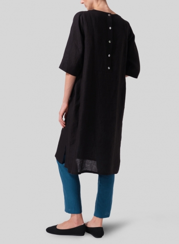 Black Linen Half Sleeve Dress Set